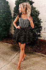 Load image into Gallery viewer, Beaded Cold-Shoulder Ruffle Homecoming Dress with Feathers
