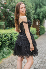 Load image into Gallery viewer, A-Line Lace Tiered Corset Homecoming Dress
