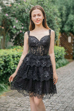 Load image into Gallery viewer, A-Line Lace Tiered Corset Homecoming Dress
