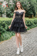 Load image into Gallery viewer, A-Line Lace Tiered Corset Homecoming Dress
