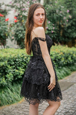 Load image into Gallery viewer, A-Line Lace Tiered Corset Homecoming Dress

