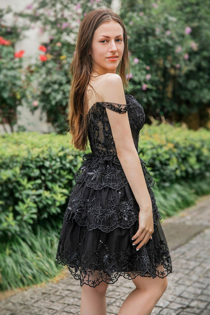 A-Line Lace Tiered Corset Homecoming Dress