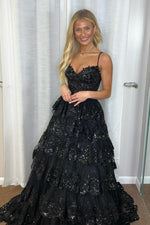 Load image into Gallery viewer, Ruffle Prom Dress with Tiered Sequin
