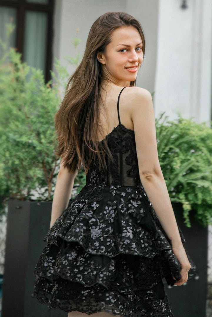 Ruffle Tiered Homecoming Dress with Sequin