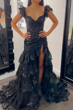 Load image into Gallery viewer, High Slit Ruffle Corset Prom Dress
