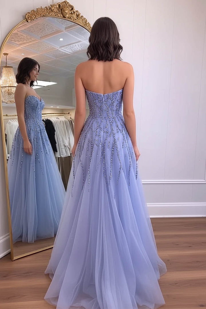 Strapless Tulle Prom Dress with Sequin Beads