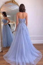 Load image into Gallery viewer, Strapless Light Blue Prom Dress with Sequin
