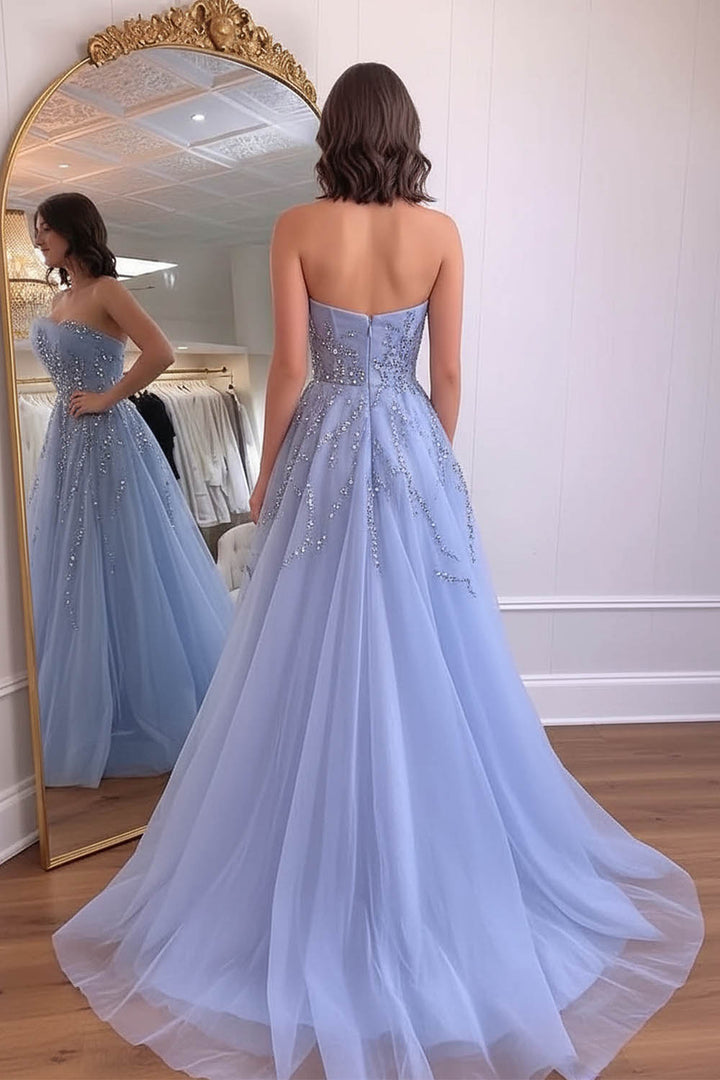 Strapless Light Blue Prom Dress with Sequin