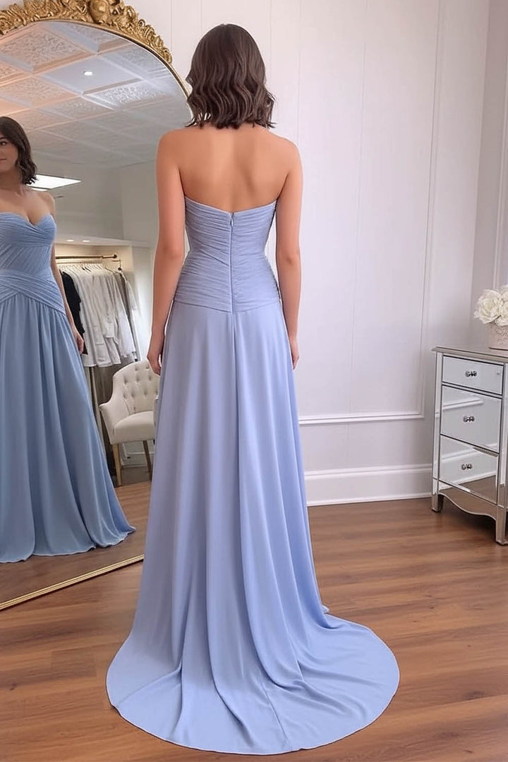A-Line Pleated Prom Dress with Slit