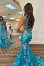 Load image into Gallery viewer, Gorgeous Blue Sequin Prom Dress
