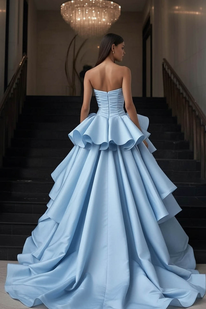 Blue High Low Prom Dress with Ruffle Skirt