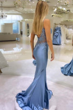Load image into Gallery viewer, Fitted Blue Prom Dress with Appliques
