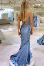 Load image into Gallery viewer, Fitted Blue Prom Dress with Appliques
