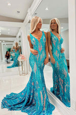 Load image into Gallery viewer, Gorgeous Blue Sequin Prom Dress
