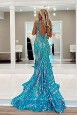 Load image into Gallery viewer, Gorgeous Blue Sequin Prom Dress
