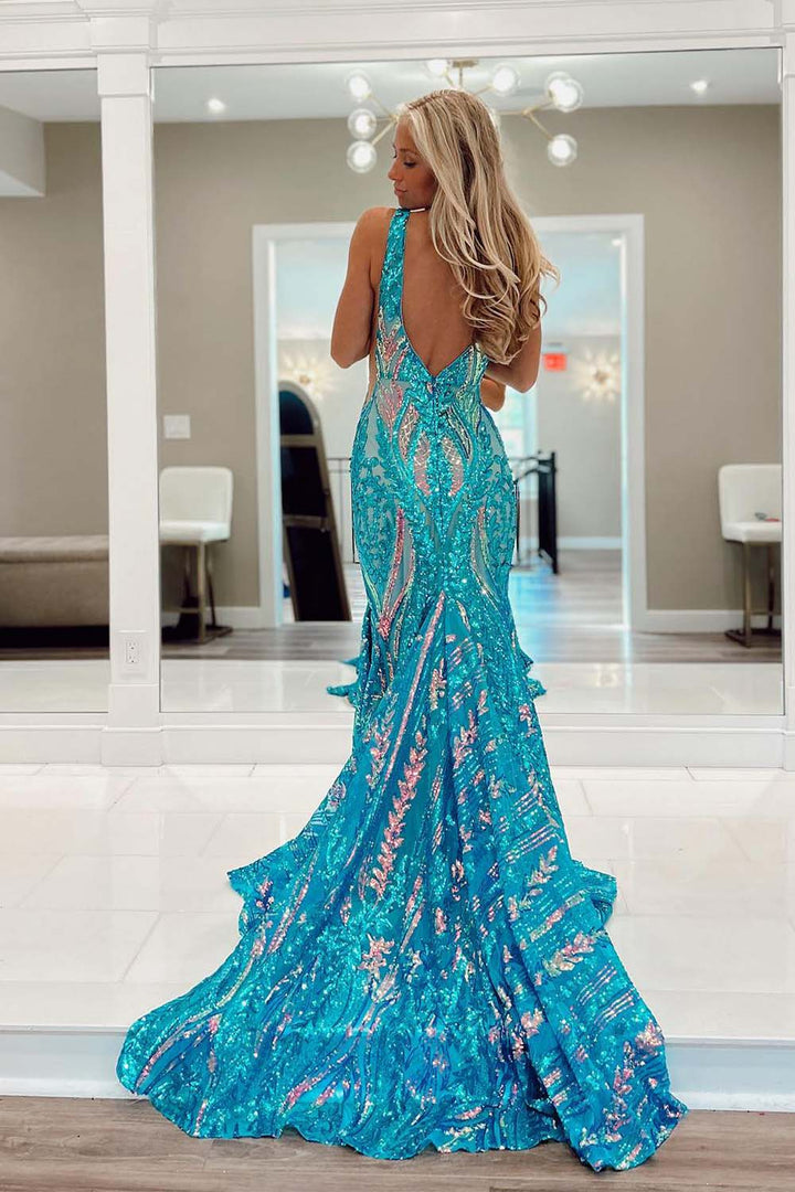 Gorgeous Blue Sequin Prom Dress