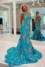 Load image into Gallery viewer, Gorgeous Blue Sequin Prom Dress
