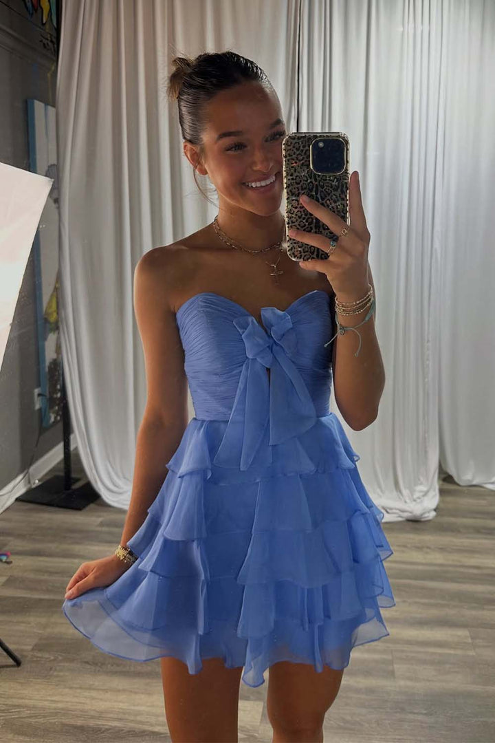 Chiffon Strapless Tiered Ruffle Short Homecoming Dress