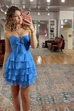 Load image into Gallery viewer, Chiffon Strapless Tiered Ruffle Short Homecoming Dress
