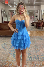 Load image into Gallery viewer, Chiffon Strapless Tiered Ruffle Short Homecoming Dress
