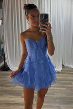 Load image into Gallery viewer, Chiffon Strapless Tiered Ruffle Short Homecoming Dress
