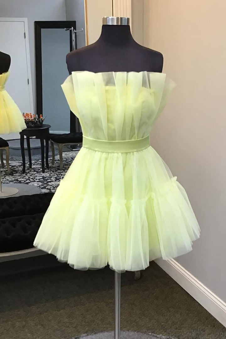 Cute Strapless Yellow Homecoming Dress
