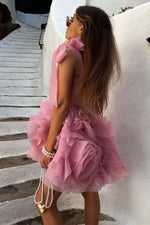 Load image into Gallery viewer, Cute Hot Pink Homecoming Dress with Tiered Skirt

