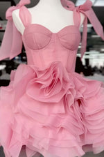 Load image into Gallery viewer, Cute Hot Pink Homecoming Dress with Tiered Skirt
