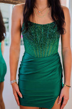 Load image into Gallery viewer, Strapless Ruched Beaded Homecoming Dress
