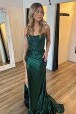 Load image into Gallery viewer, Strapless Corset Bodice High Slit Prom Dress
