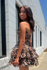 Load image into Gallery viewer, Leopard Corset Strapless Homecoming Dress
