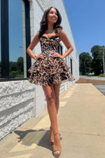 Load image into Gallery viewer, Leopard Corset Strapless Homecoming Dress
