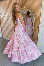 Load image into Gallery viewer, Strapless Floral Prom Dress with Ruffle Hem
