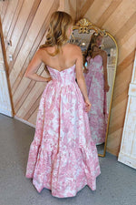 Load image into Gallery viewer, Strapless Floral Prom Dress with Ruffle Hem
