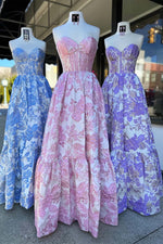 Load image into Gallery viewer, Strapless Floral Prom Dress with Ruffle Hem
