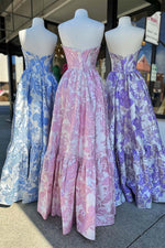 Load image into Gallery viewer, Strapless Floral Prom Dress with Ruffle Hem

