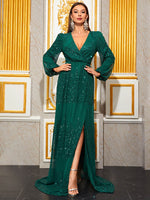 Load image into Gallery viewer, Elegant Slit Formal Dress with Sleeves
