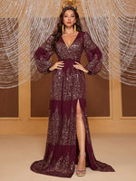 Load image into Gallery viewer, Elegant Slit Formal Dress with Sleeves
