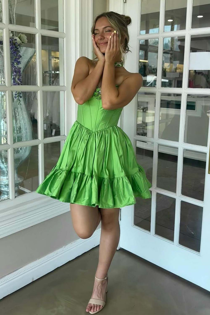 Sweetheart Satin Bubble Hem Corset Homecoming Dress