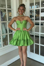 Load image into Gallery viewer, Sweetheart Satin Bubble Hem Corset Homecoming Dress
