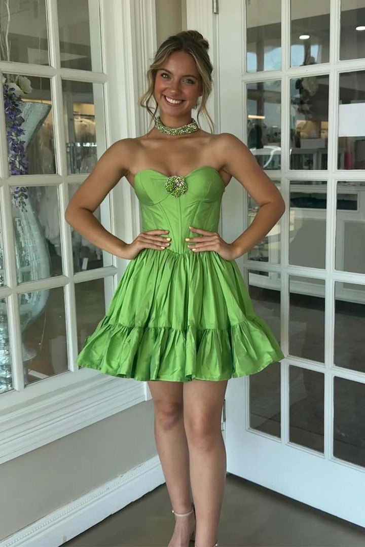 Sweetheart Satin Bubble Hem Corset Homecoming Dress