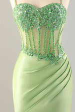 Load image into Gallery viewer, Fitted Green Sheer Corset Bodice Beaded Homecoming Dress

