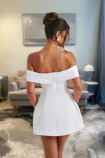 Load image into Gallery viewer, Off the Shoulder White Mini Dress
