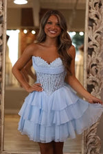 Load image into Gallery viewer, Corset Strapless Homecoming Dress with Chiffon Skirt
