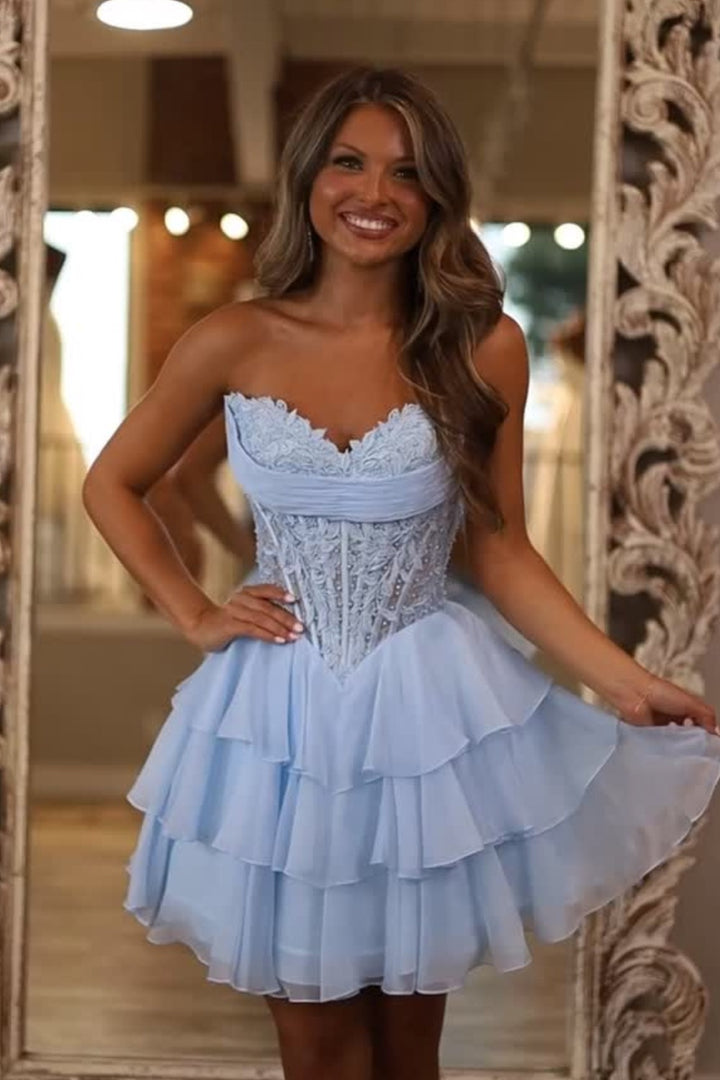 Corset Strapless Homecoming Dress with Chiffon Skirt