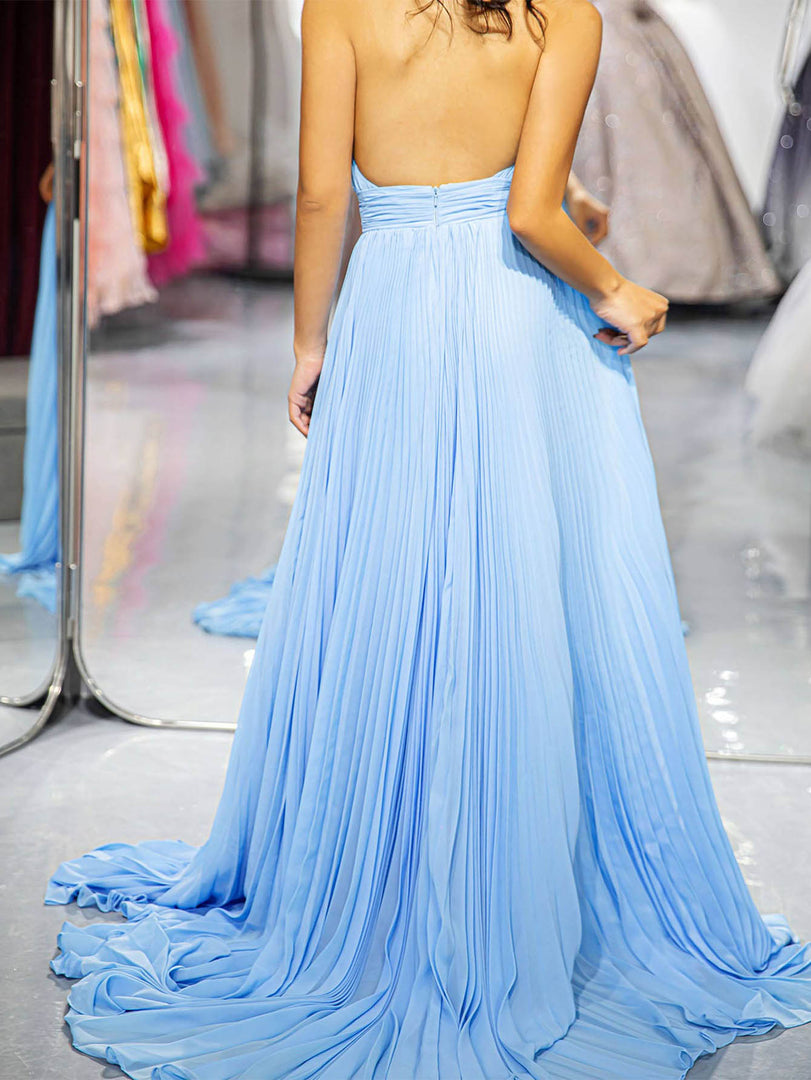 Light Blue Backless Prom Dress