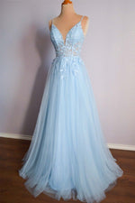 Load image into Gallery viewer, Light Blue Prom Dress with Appliques
