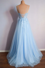 Load image into Gallery viewer, Light Blue Prom Dress with Appliques
