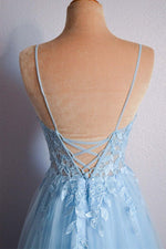 Load image into Gallery viewer, Light Blue Prom Dress with Appliques
