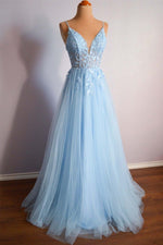 Load image into Gallery viewer, Light Blue Prom Dress with Appliques
